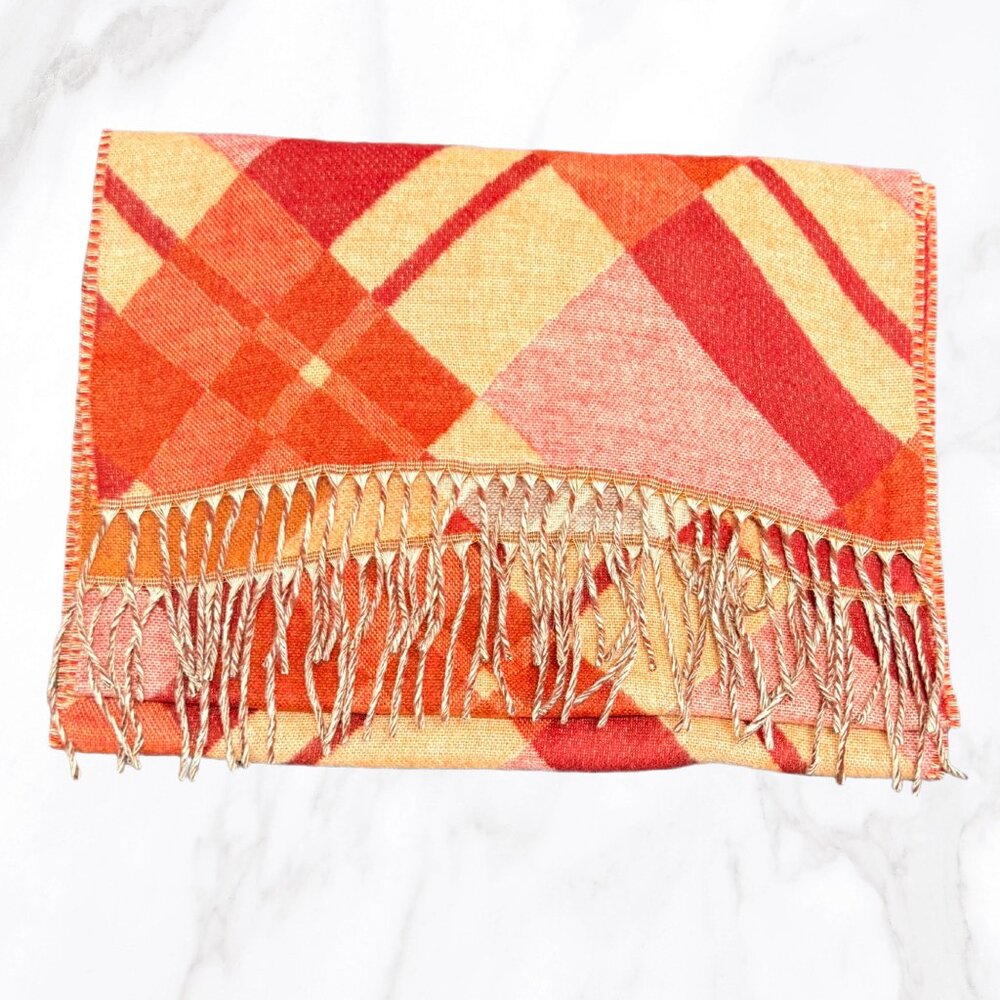 Lord & Taylor Oversized Acrylic Rust/Orange‎ Plaid Scarf, One Size